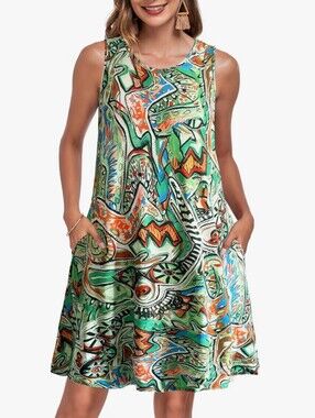 Summer Dress Tshirt Floral Boho Casual Beach Plus Size Short Sleeve Loose Pock